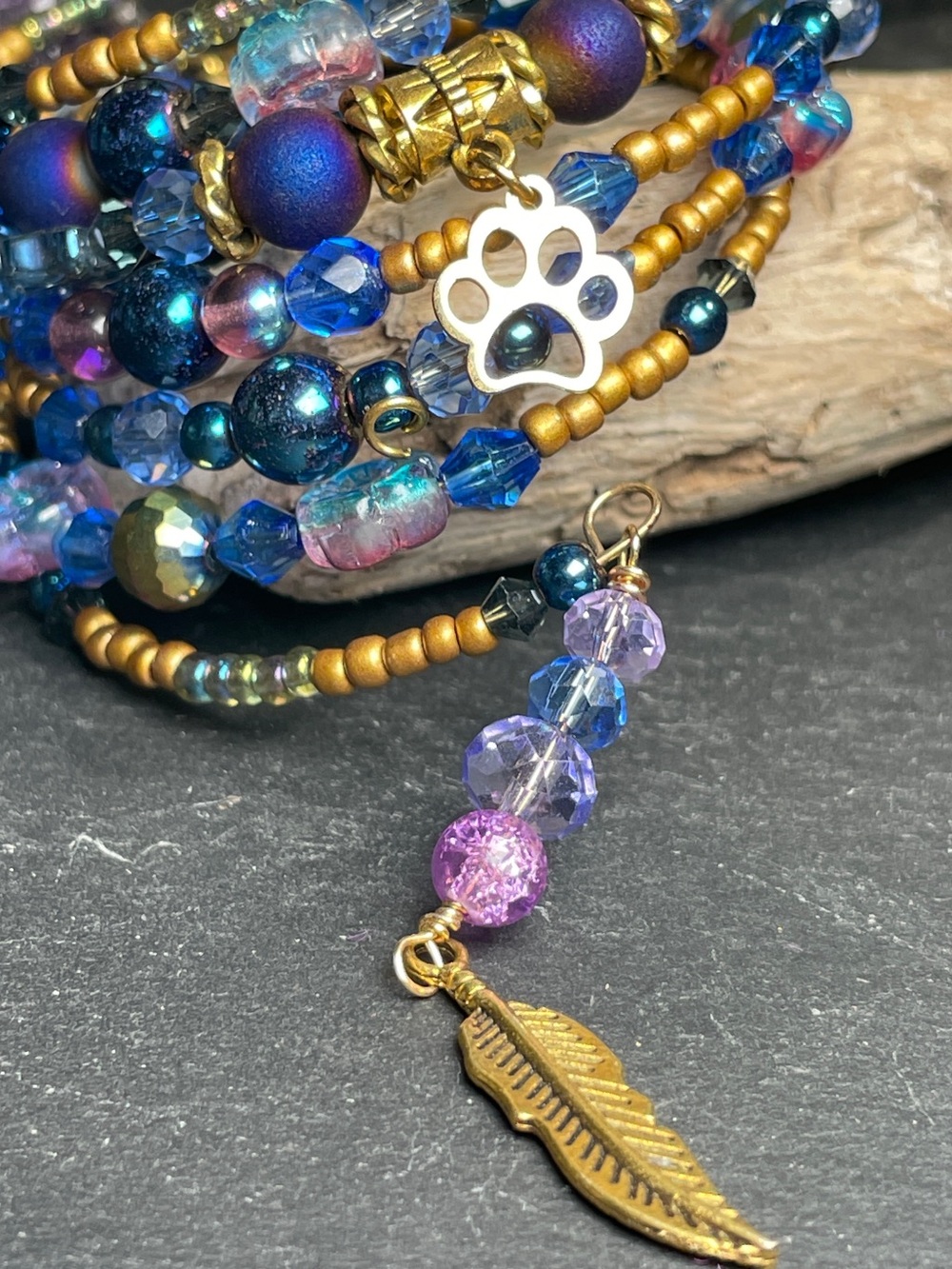 PRICE DROPPED Artisan Moonlit Paws Gemstone Wrap Bracelet - Picture 3 of 10